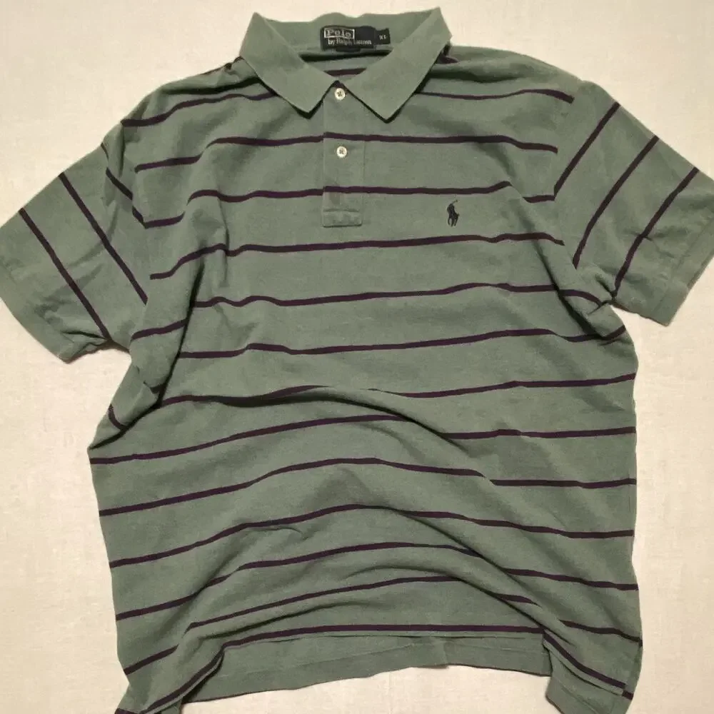 Polo Ralph Lauren Green Purple Striped Polo Shirt Men’s XL Short Sleeve
